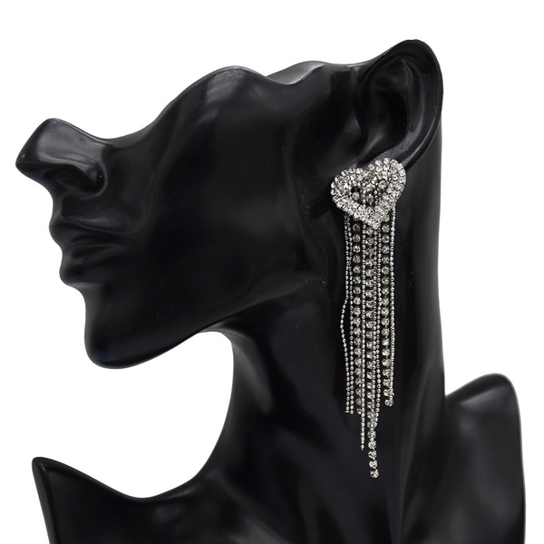 New style fashion personality water drill long earrings full of heart-shaped matching pendant Jewelry Gift