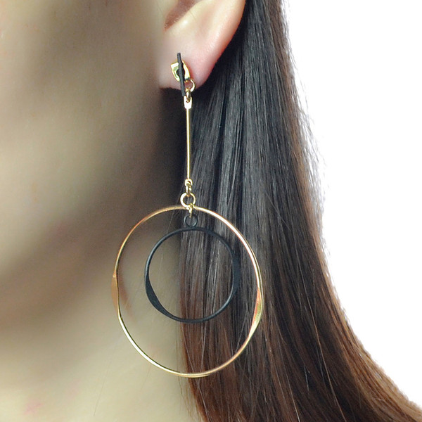 idealway New Fashion Gold Silver Color Circle Round Drop Statement Earrings Party Jewelry