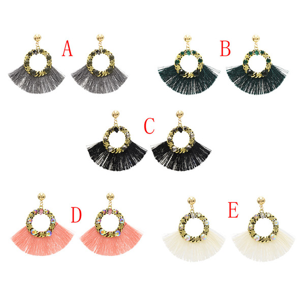 New Fashion 5 Colors Bohemian Statement Drop Earrings Rhinestone Thread Fringe Earrings Jewelry Gift