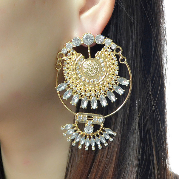 idealway Fashion Gold Silver Plated Shiny Rhinestone Crystal Pendant Dangle Earrings Party Jewelry