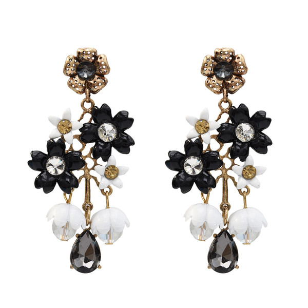 Vintage Gold Alloy Flower Shape Acrylic Rhinestone Drop Earrings for Women Boho Wedding Party Gift