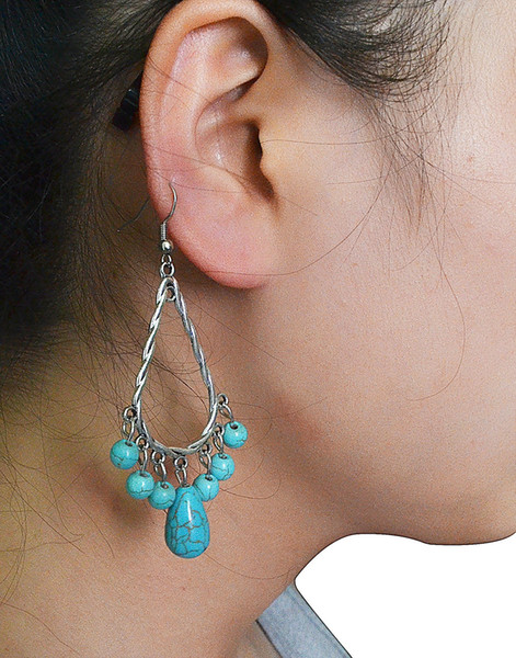 1 Color New Fashion Bohemia Tibet Silver Water Drop Turquoise Dangle Earrings Jewelry Design