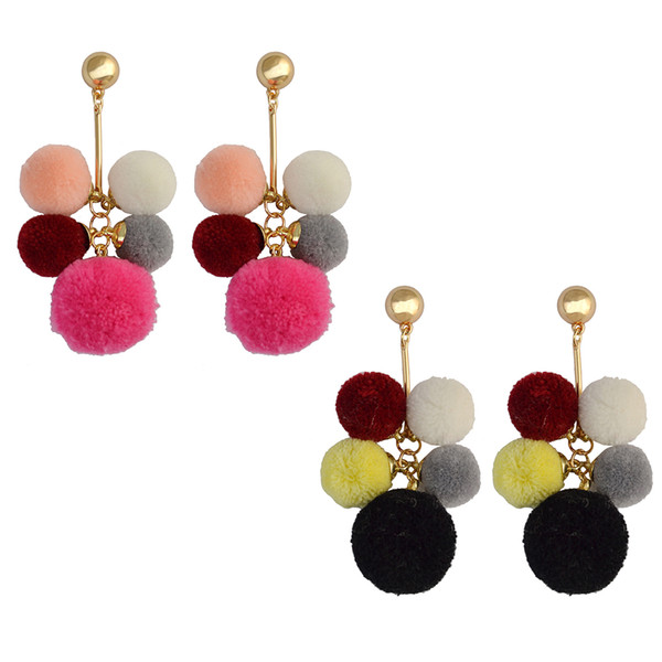 idealway 2 Colors Korea Fashion Gold Plated Plush Balls Tassel Dangle Earrings For Women & Girl 's Jewelry