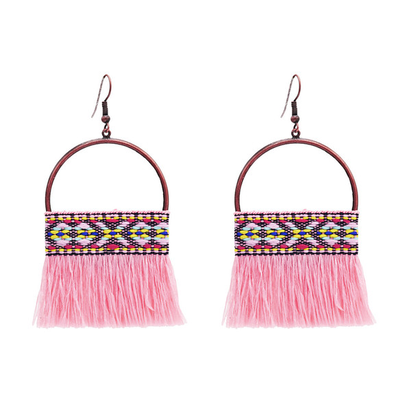 7Colors Ethnic African Tribal Cotton Thread Long Tassel Drop Earrings for Women Boho Wedding Party Jewelry