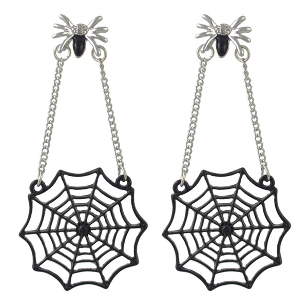 idealwayBohemian style Black Alloy Spider web shaped pendant dangle earrings Fashion Accessories