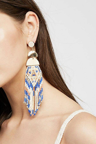 New Bohemian tassel beaded multicolor earrings with alloy semicircle earrings for ladies Women Jewelry Gift