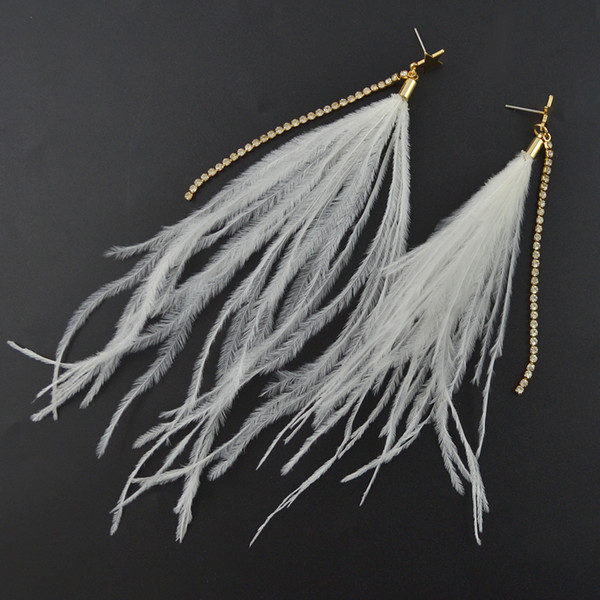 idealway 3Colors 3 Styles Bohemian Gold Plated Stud Rhinestone Crystal Feather Pendant Metal Tassel Dangle Drop Earrings for Women
