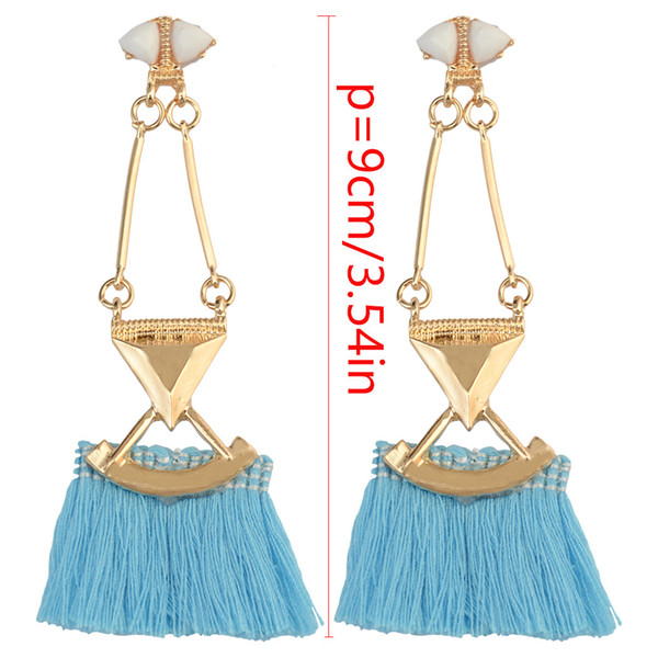 2colors Fashion Gold Plated Long Tassel Resin Beads Dangle Earrings for Women &Girl 's Jewelry