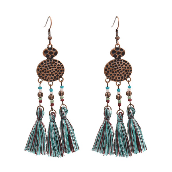 3 Colors Bohimian Vintage Ethnic Thread Tassel Drop Earrings For Women Jewelry Design Gift