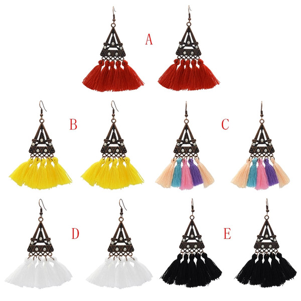 5 Colors Ethnic Cotton Fringe Tassel Drop Earrings for Women Boho Wedding for Women Jewelry Gift