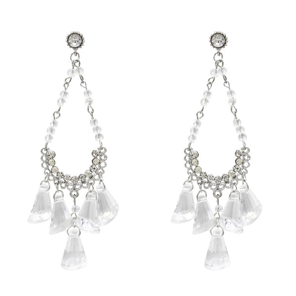 Bohemian Tassel Silver Metal Geometric Rhinestone Drop Dangle Earrings for Women Jewelry Gift