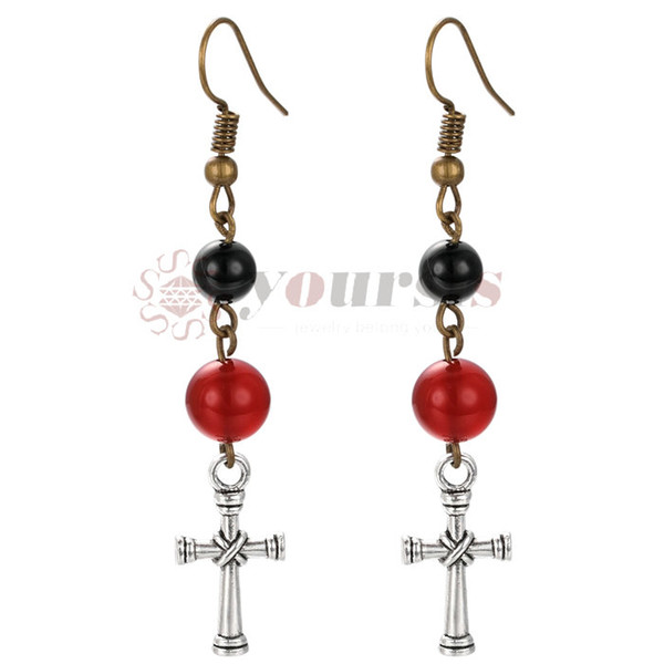 Yoursfs Cross Earring black onyx and red agate vintage drop earrings hooks stylish