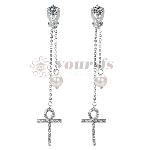 Yoursfs Cross Stud Earrings Rose GP Crucifix Clear CZ Vintage Drop Dangle Earrings Women Jewelry E967W1