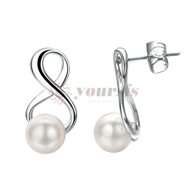 Yoursfs Fashion 8 Word Silver Jewelry for Women Earrings with Clear Glaring Cubic Imitation pearl