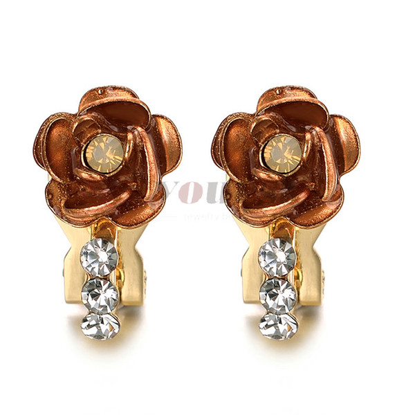 Yoursfs Clip-on Earrings For Women CZ Wedding Earrings Golden/Silvery Color Jewelry Valentine Gifts