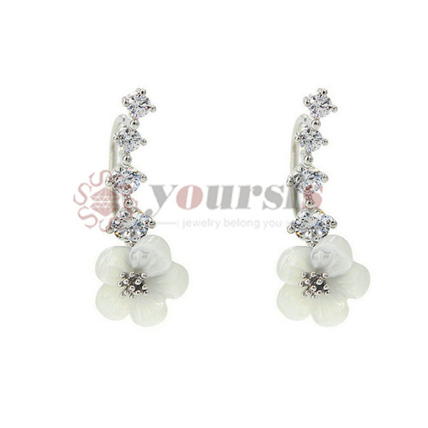 Yoursfs Young and Power style earring 18k rose/white gold plated cubic zirconia shell flower shape fashion ear jewelry for girls