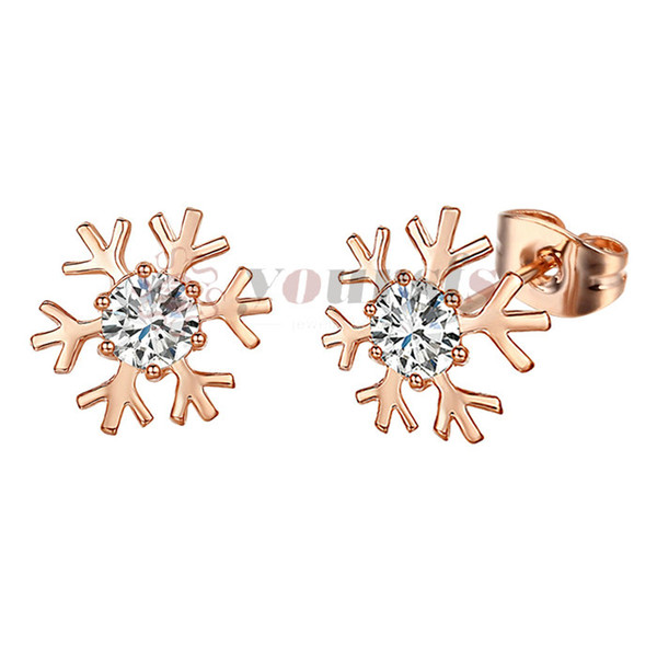 Yoursfs Cute Snowflake with Clear Crystal Stud Rose-gold Earrings for Little Girl E510