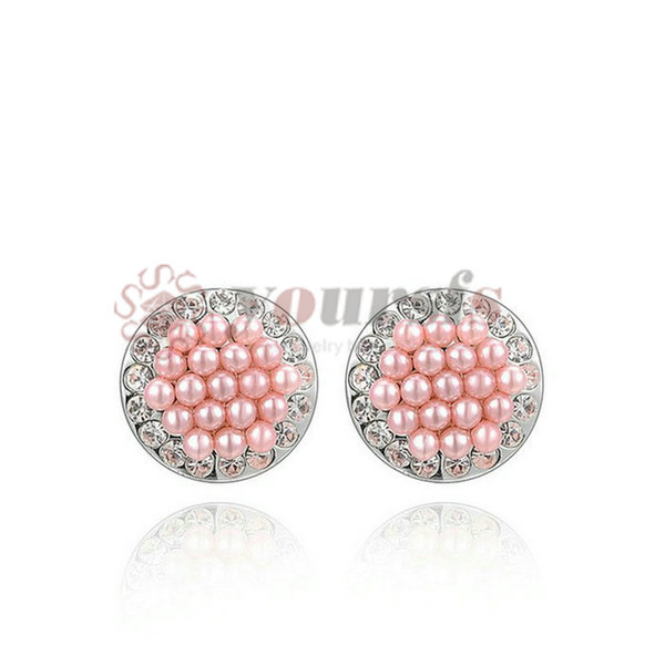 Yoursfs 18K Gold Plated Crystal Round Pink Pearl Stud Earring Women's Fashion Jewelry