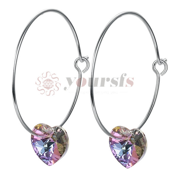Yoursfs Heart Hoop Earrings Mystical Purple Crystal Heart Large Circle Earrings For Girls