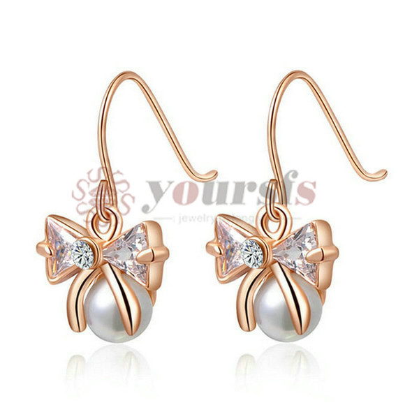 Yoursfs 18K Rose Gold Plated Pearl Bowknot Earring Women Fashion Ear Hook Jewelry