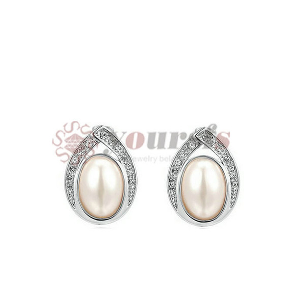 Yoursfs 18K White Gold Plated Clear Crystal Stud Pearl Earring Women's Fashion Jewelry