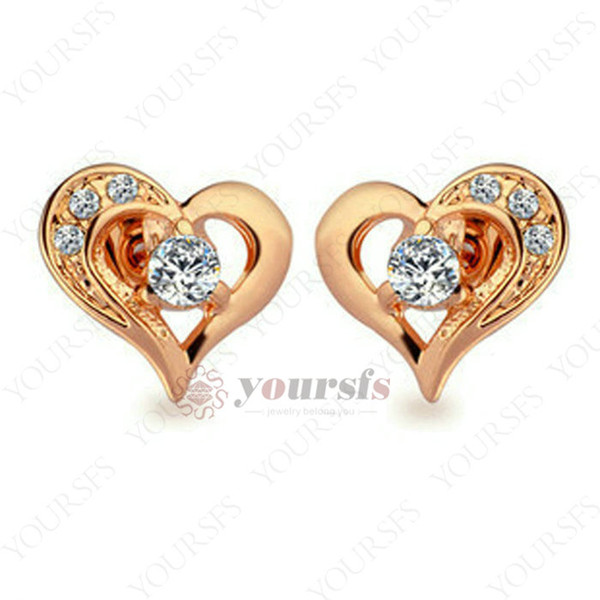 Yoursfs Earrings,Open Heart Stud Earrings,18K Rose Gold Plated Women Jewelry,Dainty Crystal Wedding Studs