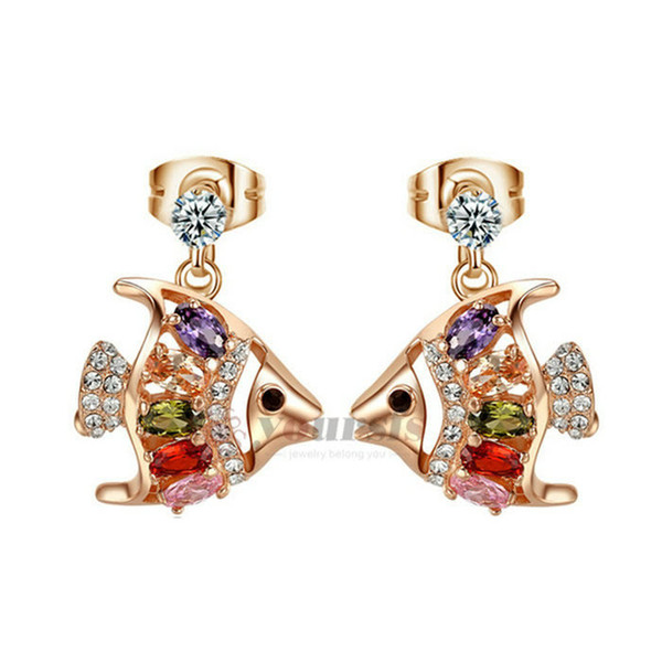 Yoursfs Multicolored Austria zircon Fish Earrings Cute Animal Jewelry Stud Earrings Hot Sale Colorful Fashion Earrings Accessories