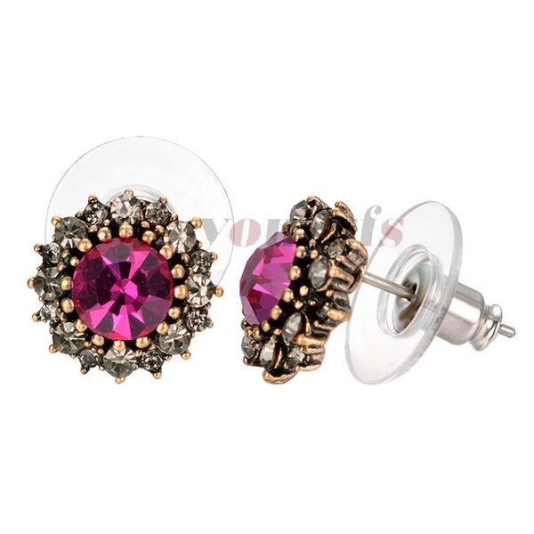 Yoursfs Vintage Earrings Round Dark Red Austrian Crystal/Opal/Heart Shaped Studs Dainty Earrings E751