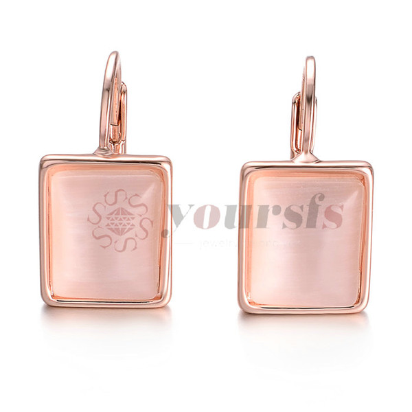 Yoursfs square Earrings for women pink opal Rose Gold Color Jewelry Gift