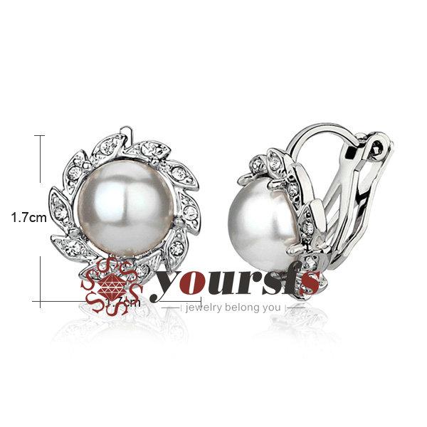 Yoursfs Women Fashion Wedding Gift Earrigs Used Crystal 18 K White Gold Plated Flower pearl Statement Clip on Earrings Gorgeous Jewelery