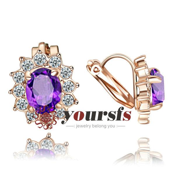 Yoursfs Luxury Trendy Large Crystal Earrings Jewelry Gift Fashion Ruby 18 K Rose Gold Plated Use Austria Purple Crystal Clip-on Earrings