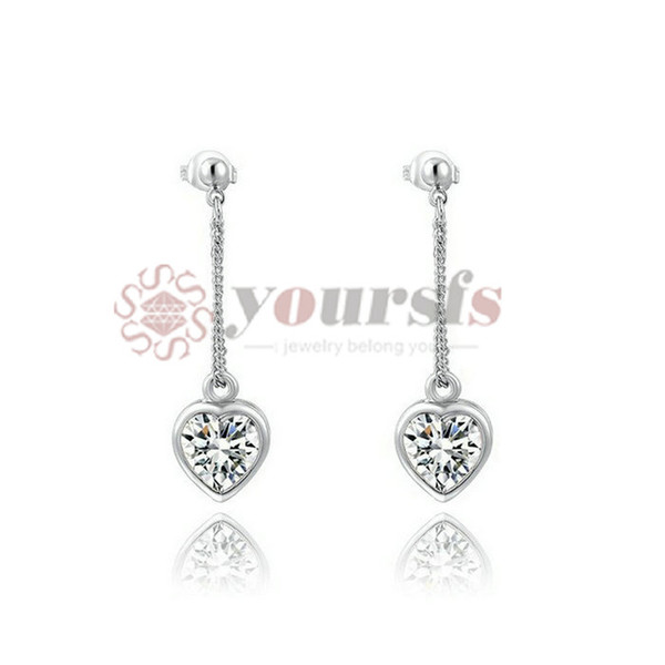 Yoursfs 18K White Gold Plated Heart Crystal Drop Earring Women's Fashion Jewelry