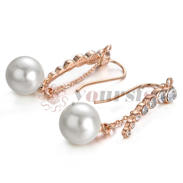 Yoursfs threader earrings 18K rose gold plated pearl Long Chain Threader Drop Earrings for women