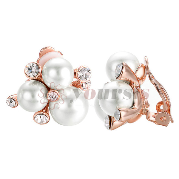 Yoursfs Pearl Cluster Earrings Simulated Pearl and Clear Crystal Cluster Clip earrings