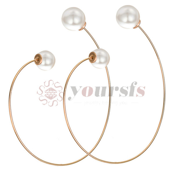 Yoursfs Simulated Pearl Large Circle Hoop Earrings For Girl Rose Gold Round Bead Earring Minimalist Accessories Girlfriend Party