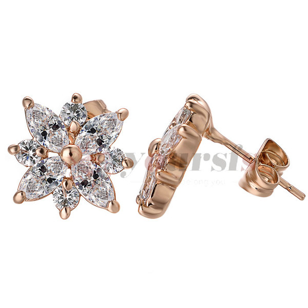 Yoursfs Crystal Flower Stud Earrings Luxury Gold Color with Zircon Stone Women Birthday Gift