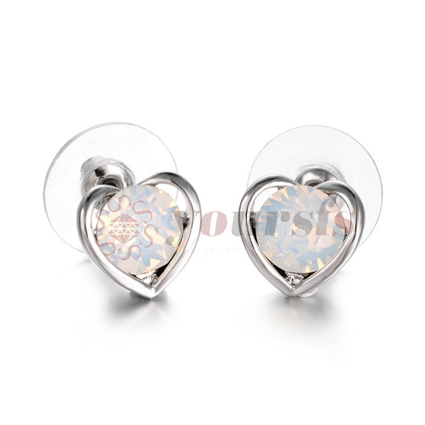 Yoursfs Opal Earrings Stud for Women Heart Earring 18K White Gold Plated Fashion Jewelry E901W1-10