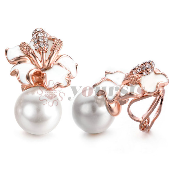 Yoursfs promotion imitation pearl Earrings wholesale Flower design Gold Plating ladies stud earrings jewelry