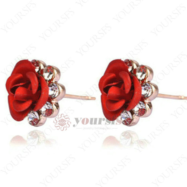 Yoursfs 18K Gold Plated Use Austrian Crystal Painting Red Flower Earring