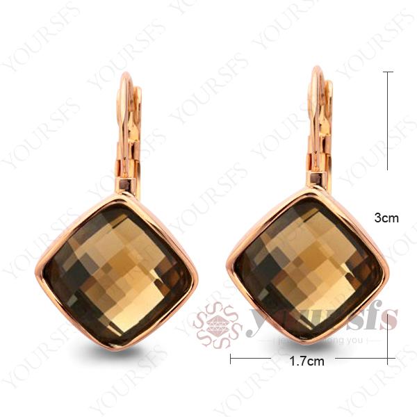 Yoursfs Hot Sale Square Earrings Jewelry Used Austria Crystal Gift 18 K Rose Gold Plated Light Brown Charm Earring For Beatiful Gril Sunmer