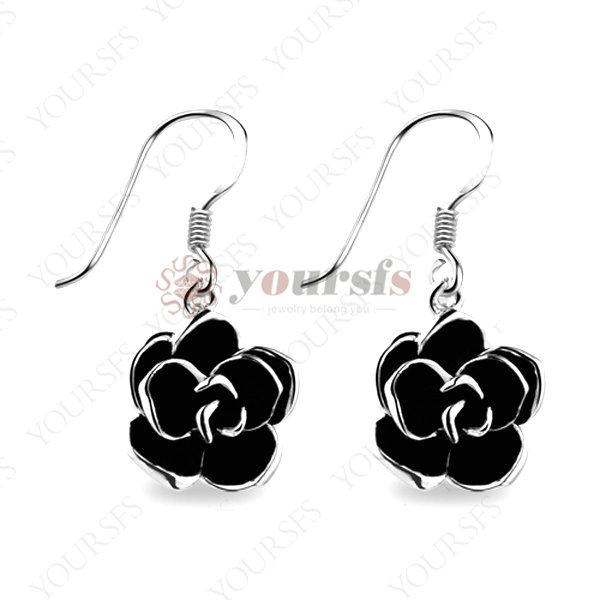 Yoursfs Hot Sale Fashion Black Rose Flower Dangle Earrings Jewelry 18 K Gold Plated Charms Hook Earrings For Women E051W1