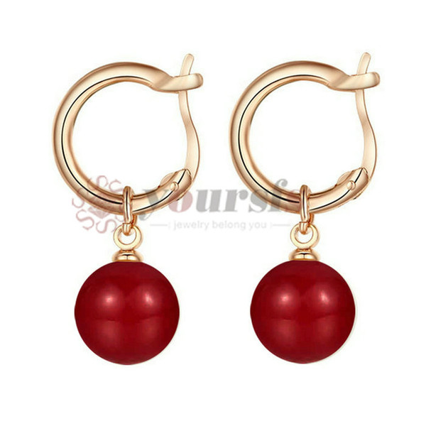 Yoursfs Fashion 18 K Rose Gold Plated Bead Drop Dangle Earrings Red Imitation Pearl Earrings for Women Summer dress Exquiste Vogue Jewelry