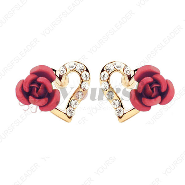 Yoursfs Free shipping 18 K gold-plated zircon peach roses love fashion women stud earrings earrings