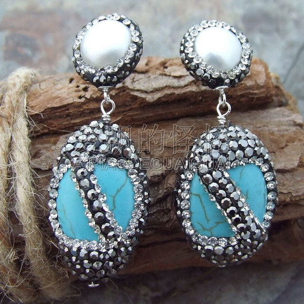 E072915 White Pearl Stone Marcasite Earrings-Silver Stud