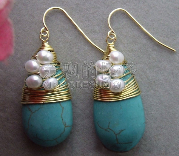 E102615 WHITE Pearl BLUE Earrings