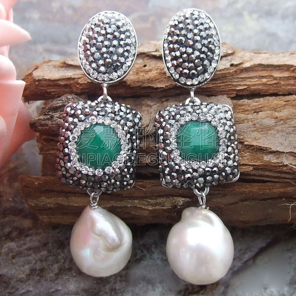 E041715 18mm White Keshi Pearl Stone Earrings