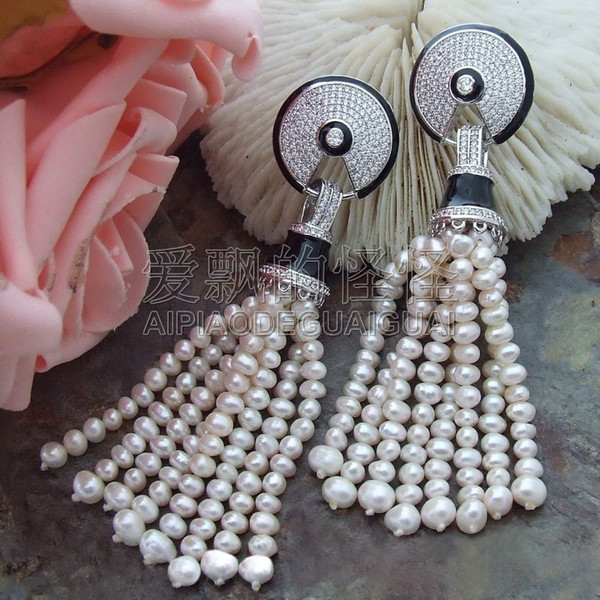 E070714 4'' White Pearl CZ Earrings