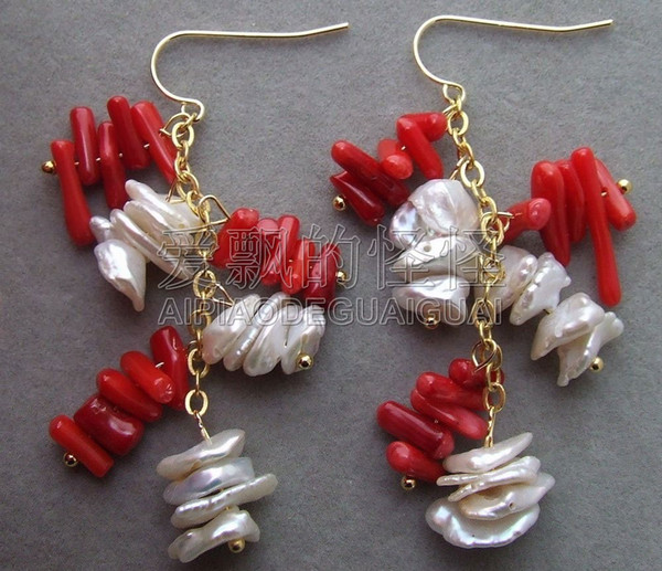 E102614 10MM keshi Pearl Coral Earrings