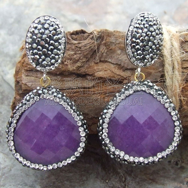 E011814 26x28MM Purple Faceted Stone Earrings