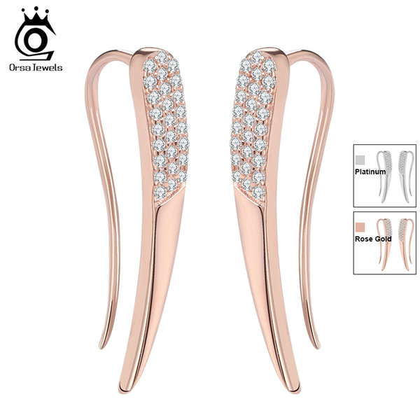 ORSA New Arrival Elegant Design Earring with 52 Pieces CZ Micro Paved Rose Gold Earring For Women OE118